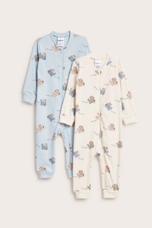 Kappahl | Eläinkuvioiset pyjamat 2 kpl:n pakkaus Luonnonvalkoinen 68 | Luonnonvalkoinen