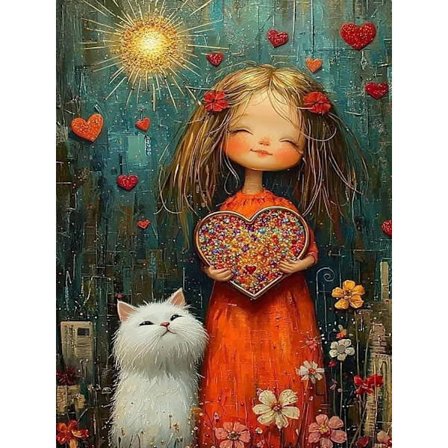 Diamond Painting Kits til voksne, Kvinde og Kat Diamantkunst til begyndere, DIY Fuld Rund Bor Paint by Diamonds Dot Gem Kunst til voksne, 