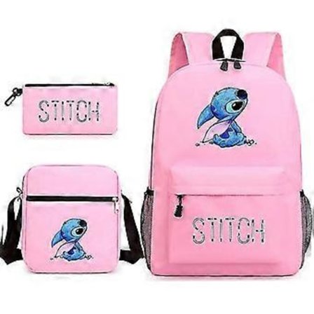 Lilo Stitch Ryggsekk Tre-delt Sett Skolesekk (rosa)