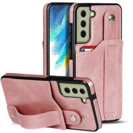 Samsung Galaxy S21 Fe Skal Med Kortfack Och Strap Roséguld