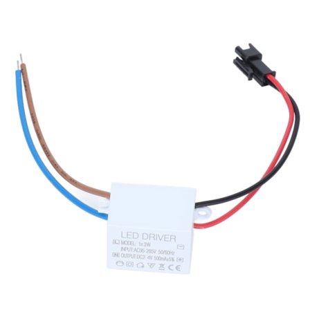 500mA 1X3W LED Driver Strømforsyning AC95‐265V Inngang 2‐4VDC Utgangskontakt Transformator