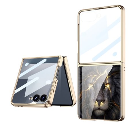 Kotelo Samsung Z Flip 7:lle, kiiltävä maalattu naarmuuntumaton taitettava suojus (Leijona)