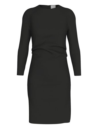 Stretch Crepe Ls Gathered Dress Black Calvin Klein