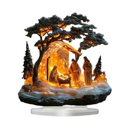 Julekrybbe Scene Statue Dekoration Holdbart Akrylbeslag Med Lyse Farver Jesus Ornament[YJD]