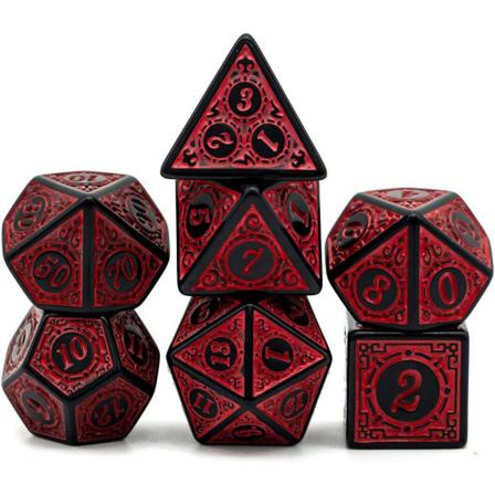 7-delad polyhedral tärning 20-sidig rollspel polyhedral tärningssats färgade tärningar med påsar för DND RPG MTG (röd)