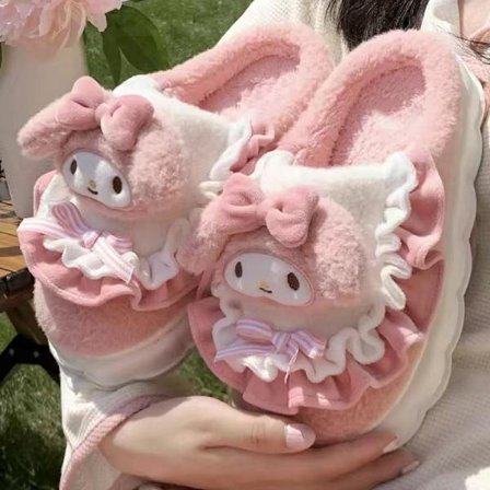 Pink Tøfler Kvinder Piger Tegneserie Vinter Varme Tøfler Tyk Sål Anti-Slip Hjemmetøfler 24.5cm