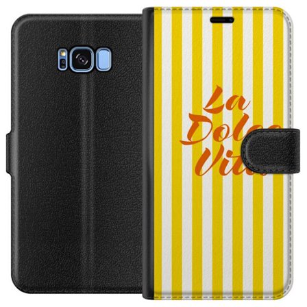 Kompatibelt Plånboksfodral till Samsung Samsung Galaxy S8 La Dolce Vita poster gula-vita ränder italiensk text retro design citat mönster italiensk