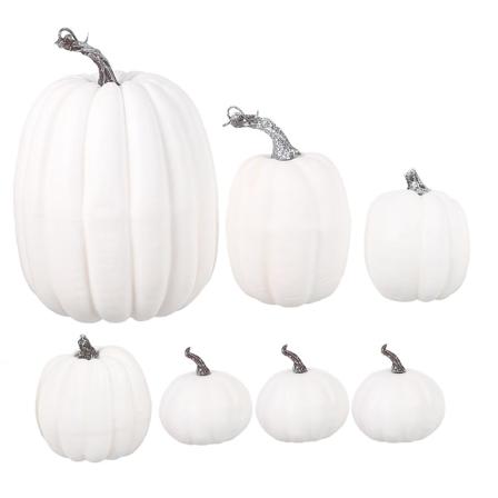 7-pakning med realistiske gresskarmodeller Gresskarfotopynt Halloween-dekorasjon (hvit)