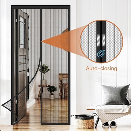 Magnetisk skjermdør, nettinggardin, magnetisk lukking fra topp til bunn, selvlukkende, holder frisk luft inne, 90x210 cm, svart