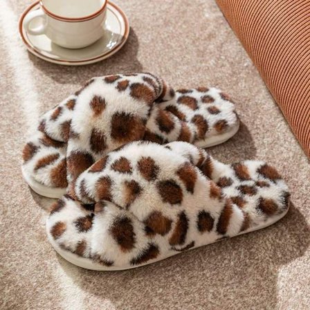 Mjuka tofflor i bomull med leopardmönster