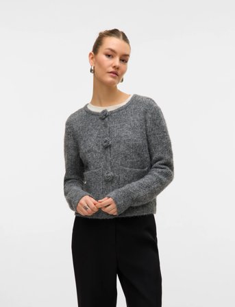 Vero Moda Vmblossom Ls O-Neck Cardigan Boo - Grey - XS