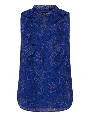 Lauren Ralph Lauren Paisley Ruffle-Trim Georgette Blouse - Blue - M
