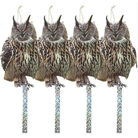 Sæt med 4 uglefugleskræmmere med anti-due-afvisende strimmel udendørs katteafvisende fugle holder duer krager væk fra altaner terrasser vinduer