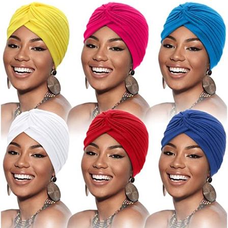 6 stycken turbaner för kvinnor Mjuk huvudomslag Huvudbonad Plisserad cap Håravfallsmössa