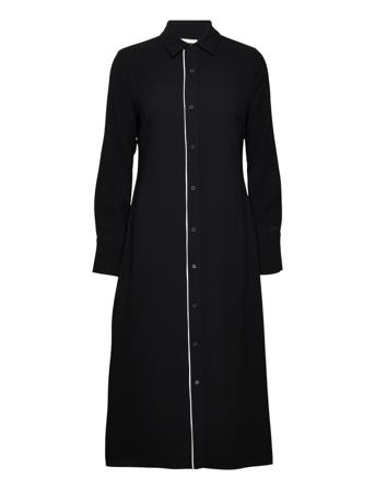 Crepe Tipping Midi Shirt Dress Knälång Klänning Svart Calvin Klein