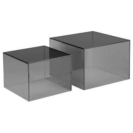 Quadro Couchtischset, Glas 2er Set in Geräuchert, modernes quadratisches Design, platzsparende Satztische für das Wohnzimmer, Maße 35/30cm.