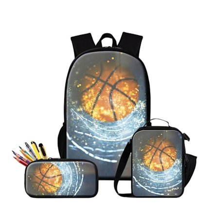 Basketball Ryggsekk med Matboks Gutte Skolesekk 3 stk Sett