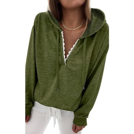 IC Løstsiddende Trøje til Kvinder med V-hals, Lange Ærmer, Let Trøje, Ensfarvet, Snøre, Casual