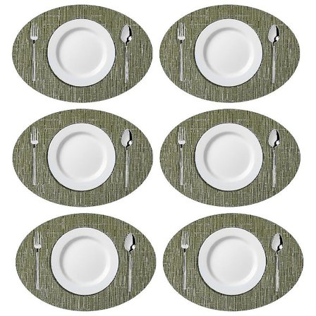 Imitation Bambus Oval Vævet Vinyl Varmebestandige Bordskånere Vaskbare Bordmåtter Til Køkkenbord