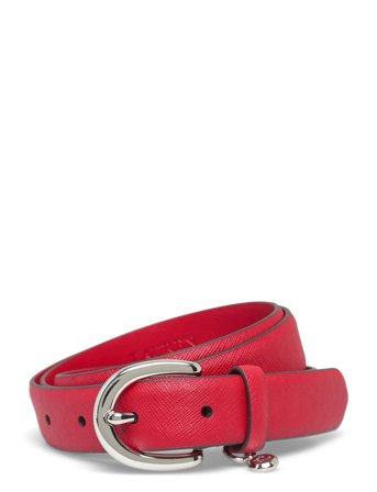Charm Crosshatch Leather Belt Red Lauren Ralph Lauren
