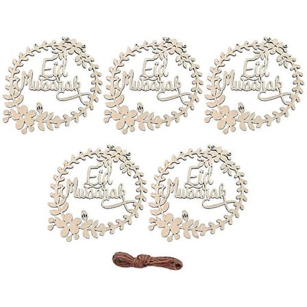 5 stk/sæt Træ Eid Mubarak Ramadan Pynt Hængende Vedhæng Dekoration DIY Fest Dekoration Hul H