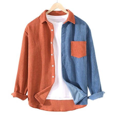 Herr Patchworks Manchesterskjorta jacka Kontrastfärgad lapel långärmade skjortor med ficka