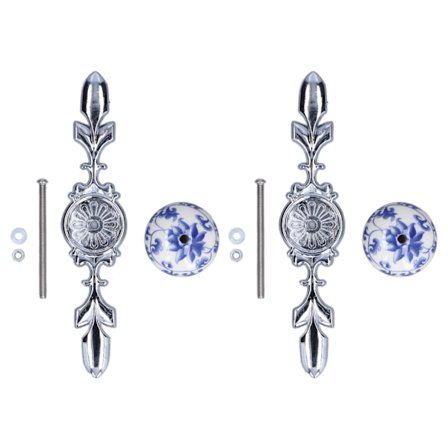 2 kpl/setti Keramiikka Kaapin Kahva Moderni Yksinkertainen Tyyli Käsin Maalattu Keramiikka Kaapin Nuppi 1060D Runsas Kukka Sininen ja Valkoinen 