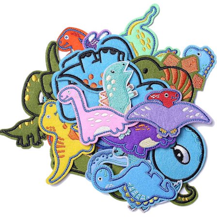 Pakke med 26 broderte dinosaurlapper, søte dinosaur strykejern på/sy på lapper