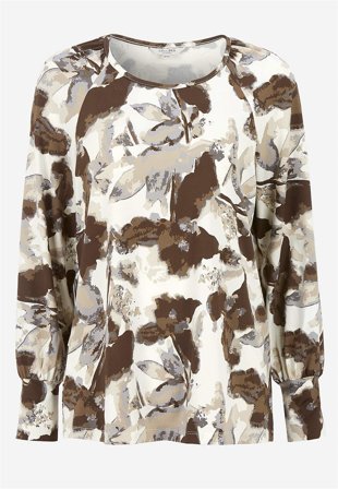 Cellbes of Sweden - Mönstrad trikåtopp med breda muddar - beige / grå / mönstrad - för damer - 38/40