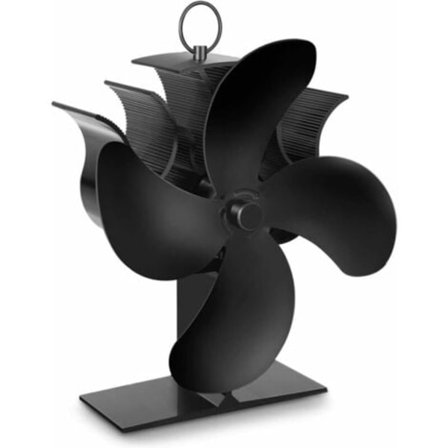 Spisfläkt, 4-bladig värmefläkt med termometer, automatisk och tyst drift, lämplig för eldstad, öppen spis, ved