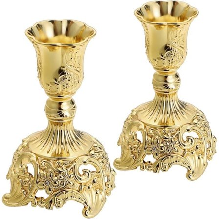 Lysestake Sett med 2 Koniske Lysestaker, Elegante Messing Lysestaker Sett for Bryllup (Gullfarget)