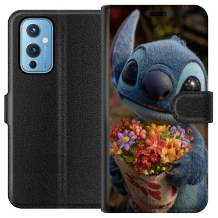 Kompatibel Tegnebogsetui til OnePlus OnePlus 9 Sød blå figur med store øjne, der holder en farverig buket i en varm og kær stil