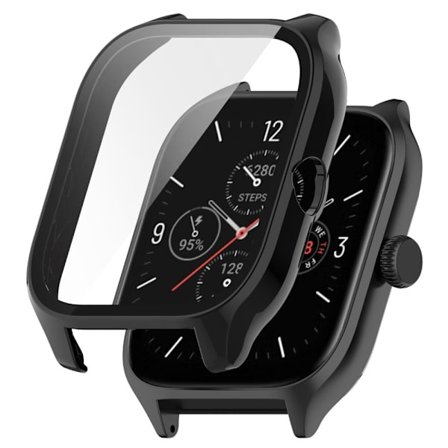 Amazfit GTS 4 cover with tempered glass screen protector - Black