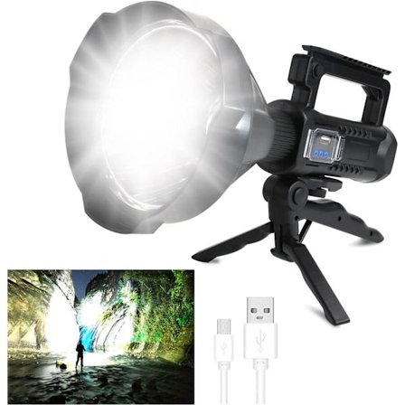 Uppladdningsbar LED-strålkastare 8000 lumen, superljus ficklampa med 4 lägen IPX5 vattentät, bred sökning