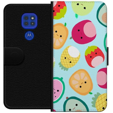 Kompatibelt Lommeboketui til Motorola Moto G9 Play Mønster av kawaii-frukter som jordbær sitron ananas og avocado på lyseblå bakgrunn
