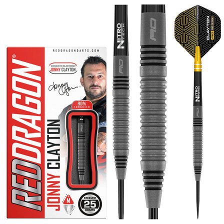 Red Dragon Darts Jonny Clayton Oxide Edition 23g/25g Tungsten Steel Darts - Professional Nitro Tech - Grey/Black/Gold - 90% Tungsten