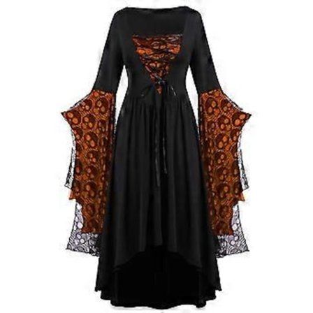 Halloween Cosplay Kostume Gotisk Vintage Kjole Spøgelse Græskar Trykte Kjoler Middelalderlig Spøgelsesbrud Vampire Tøj Kvinder(L C)