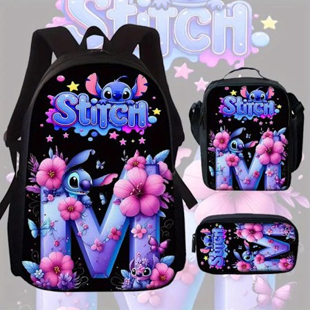 Stitch Skulderveske Student Redusert Belastning Bærbar Anime Skolesekk-41