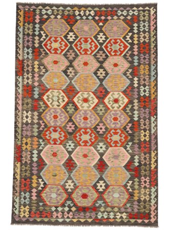 Kelim Afghan Old Style Tæppe 197X300 Brun/Sort Uld, Afghanistan