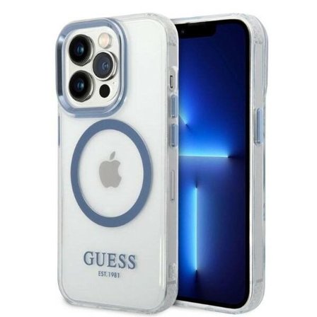 Guess Metal Outline MagSafe-etui til iPhone 14 Pro - blå