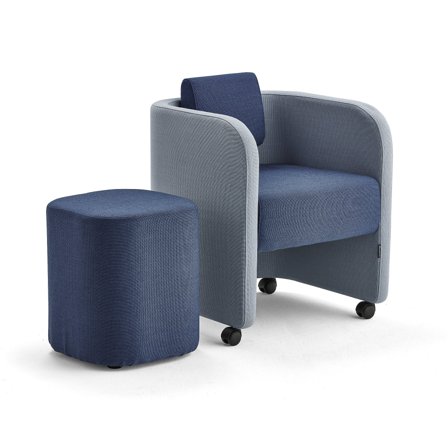 Möbelset COMFY: Armsessel & Stuhl mit Rollen, Wollbezug himmelblau/navy