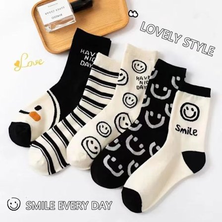 5 Pairs Women Socks Cotton Cute Cartoon Skateboard Socks Harajuku Autumn Winter Kitten Cat Banana Socks Smile Cool Ankle Socks