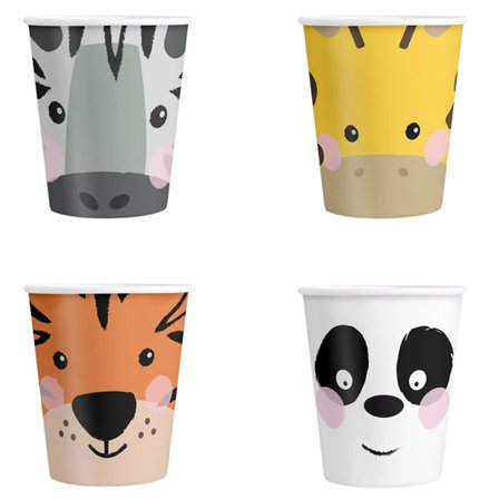 Vilda Djur - Pappersmugg 4-pack - Djungel Kalas Dekoration - Kalaslagret.se