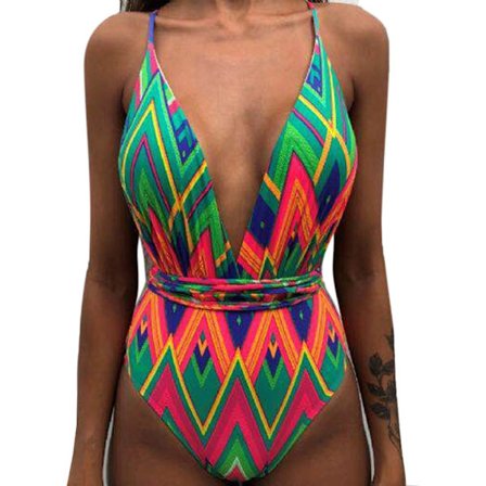 Kvinnor V-ringad One Piece Bikini Multi-Way Bandage Monokini Boho Floral Baddräkt