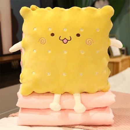 Yndig Tegneserie Kiks Plys Pude & Tæppe 2-i-1 – Blød Sofahynde, Kontorlur Tæppe, Foldbart Biltæppe til Rejser, Lejr