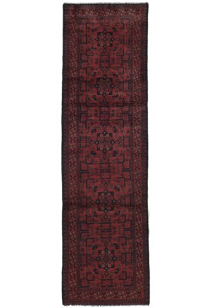 Handgeknoopt Afghan Khal Mohammadi Vloerkleed 85X290 Wol Zwart/Donkerrood Klein