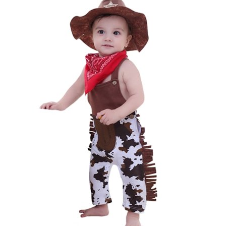 Baby Cowboy Kostym Fotograferingskläder Sparkdräkt Halsduk & Western Cowboy Hatt Fotorekvisita 6-12 Månader Baby Foto Bodysuit