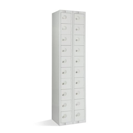 Personal effects locker, floor standing, 1800x450x380 mm, 20 door, grey