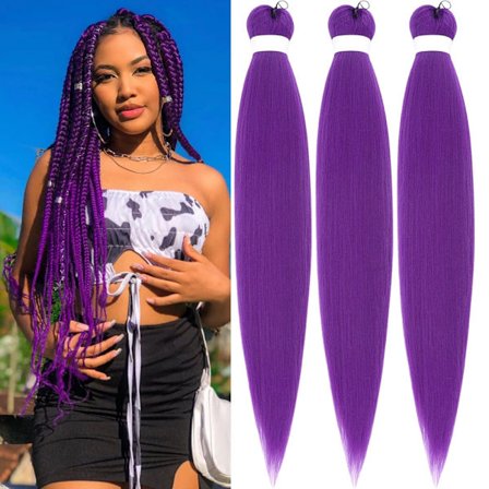 Flätat Hår Försträckt Lila, 66 cm Försträckt Flätat Hår Ez Flätor Allergivänliga Färgade Hårförlängningar Långa