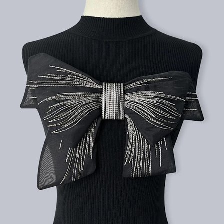 Stor Chiffon Sløjfe Broche Nåle Håndlavet Broche SORT